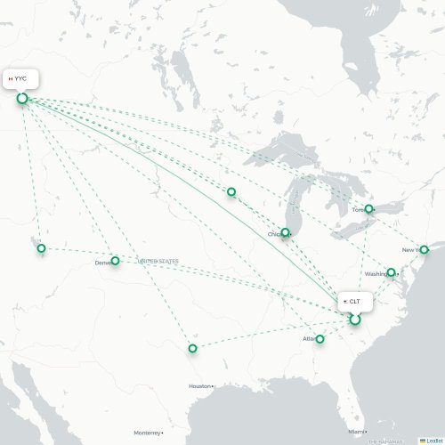 Mapa de vuelo directo Charlotte - Calgary