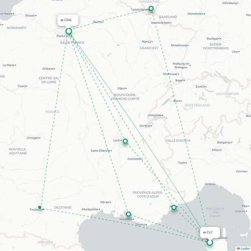 Mapa de vuelo directo Calvi - París