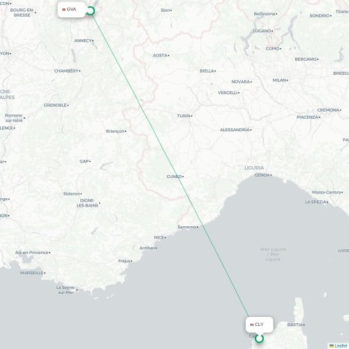 Mapa de vuelo directo Calvi - Ginebra