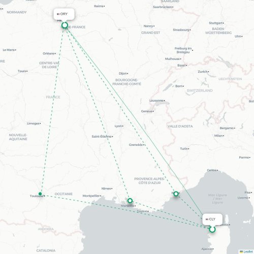 Mapa de vuelo directo Calvi - París