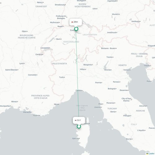 Mapa de vuelo directo Calvi - Zúrich