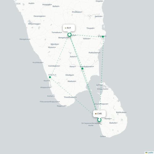 Mapa lotu bezpośredniego Kolombo – Bangalore