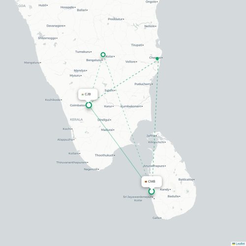Mapa de vuelo directo Colombo - Coimbatore