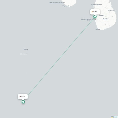 Colombo -  karta över direktflyg