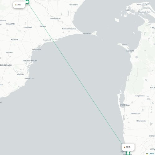 Mapa de vuelo directo Colombo - Madurai