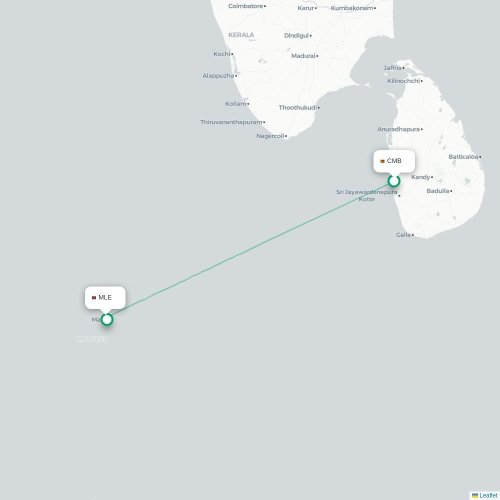 Mapa de vuelo directo Colombo - Malé