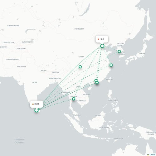 Colombo - Pékin carte du vol direct
