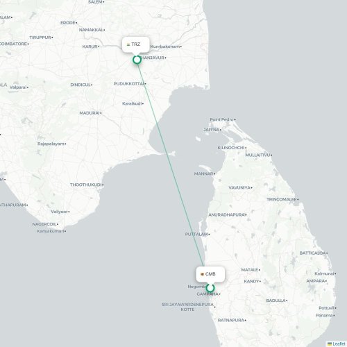 Mapa lotu bezpośredniego Kolombo – Tiruchirapalli