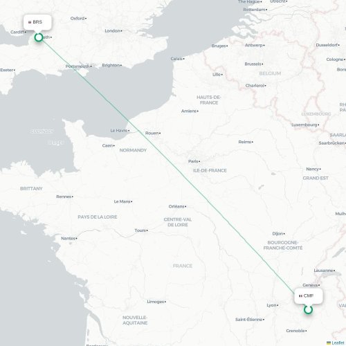 Mapa de vuelo directo Chambéry - Brístol