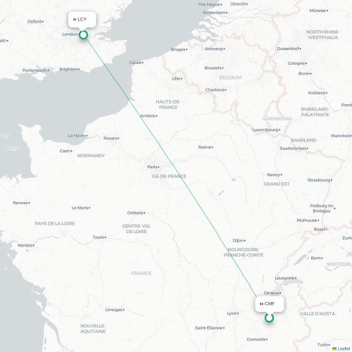 Mapa de vuelo directo Chambéry - Londres