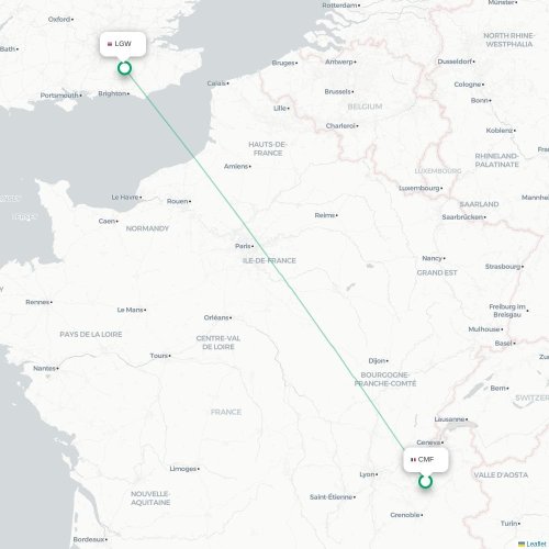 Mapa de vuelo directo Chambéry - Londres