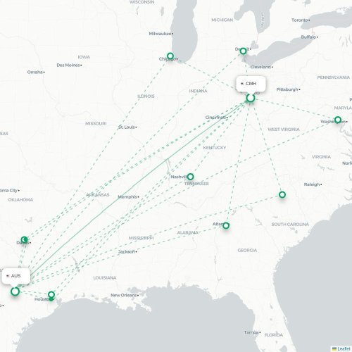 Mapa lotu bezpośredniego Columbus – Austin