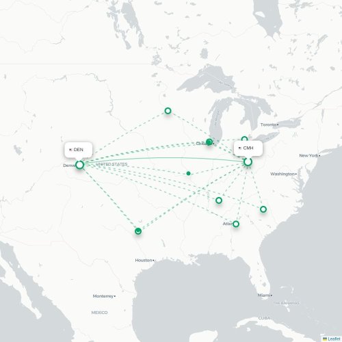 Mapa lotu bezpośredniego Columbus – Denver