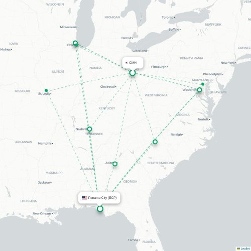 Mapa lotu bezpośredniego Columbus – Panama City
