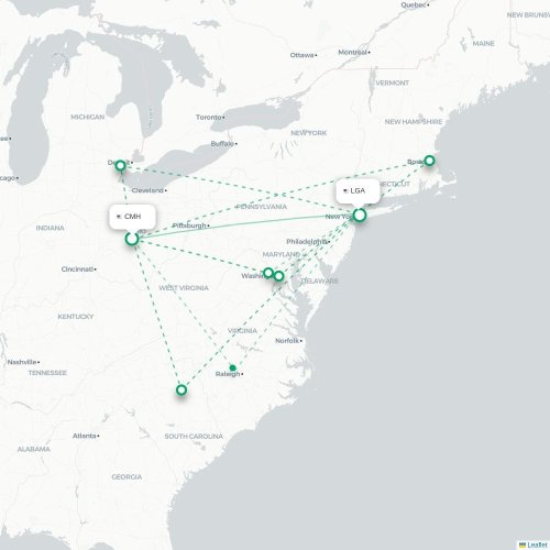 Mapa lotu bezpośredniego Columbus – Nowy Jork