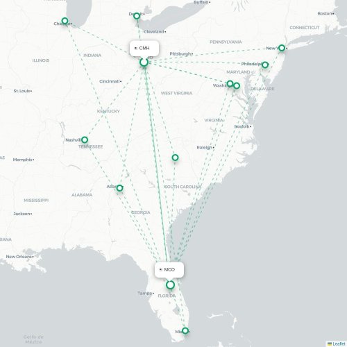 Mapa lotu bezpośredniego Columbus – Orlando