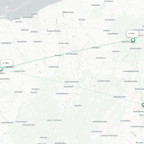 Mapa lotu bezpośredniego Columbus – State College
