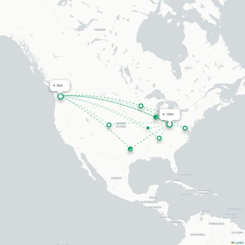 Mapa lotu bezpośredniego Columbus – Seattle