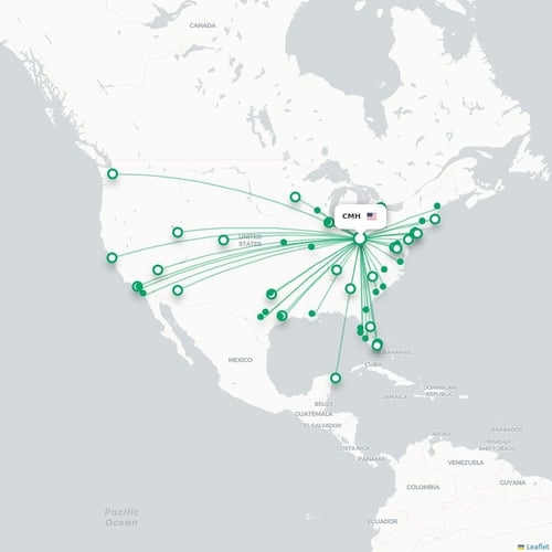 CMH routes and destination map