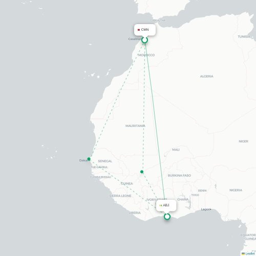 Mapa de vuelo directo Casablanca - Abiyán
