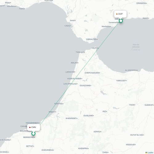 Mapa de vuelo directo Casablanca - Málaga