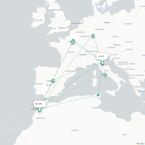 Mapa lotu bezpośredniego Casablanca – Bolonia