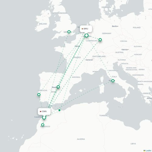 Mapa lotu bezpośredniego Casablanca – Bruksela