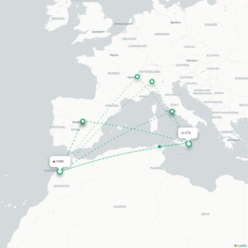 Mapa lotu bezpośredniego Casablanca – Katania