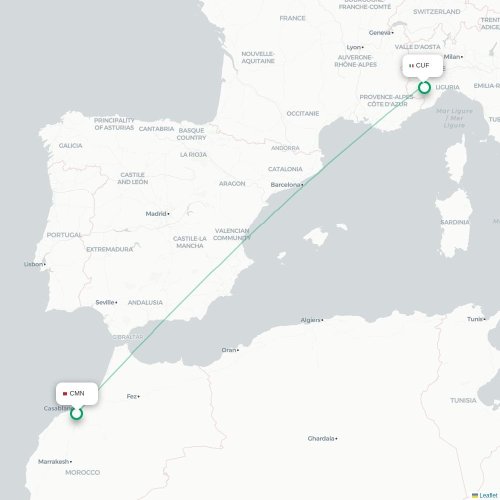 Mapa lotu bezpośredniego Casablanca – Cuneo
