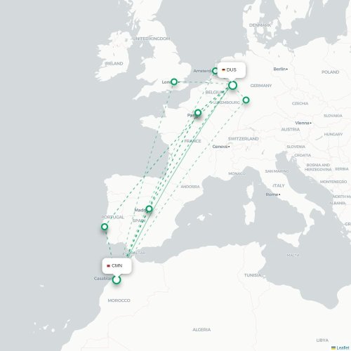 Casablanca - Düsseldorf kaart van rechtstreekse vlucht
