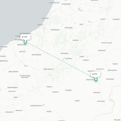 Mapa lotu bezpośredniego Casablanca – Errachidia