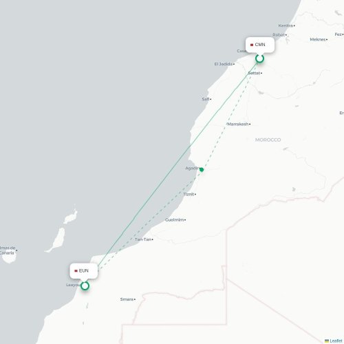 Mapa lotu bezpośredniego Casablanca – Al-Ujun