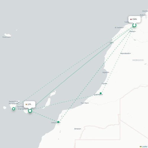 Mapa de vuelo directo Casablanca - Las Palmas de Gran Canaria
