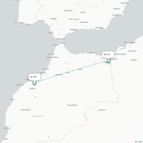 Mapa lotu bezpośredniego Casablanca – Wadżda