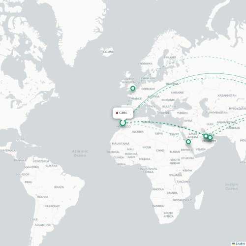 Mapa lotu bezpośredniego Casablanca – Pekin