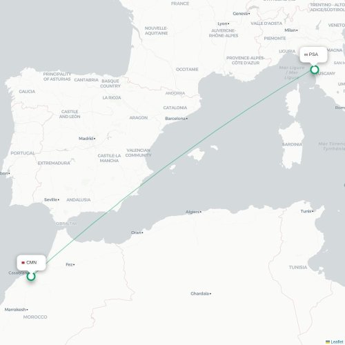Mapa lotu bezpośredniego Casablanca – Piza