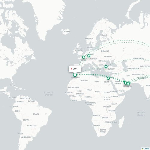 Mapa lotu bezpośredniego Casablanca – Szanghaj