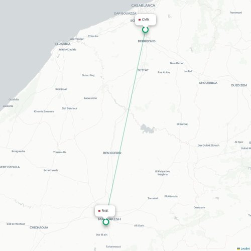 Mapa lotu bezpośredniego Casablanca – Marrakesz