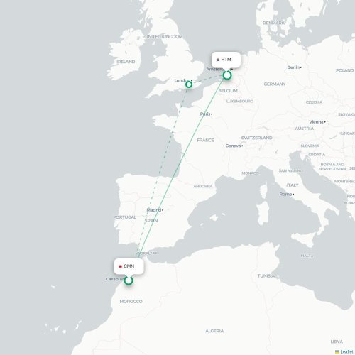 Mapa de vuelo directo Casablanca - Rotterdam