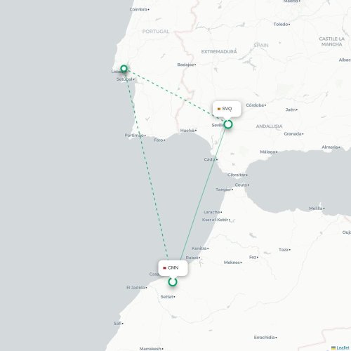 Mapa de vuelo directo Casablanca - Sevilla