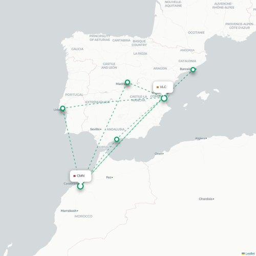 Mapa de vuelo directo Casablanca - Valencia
