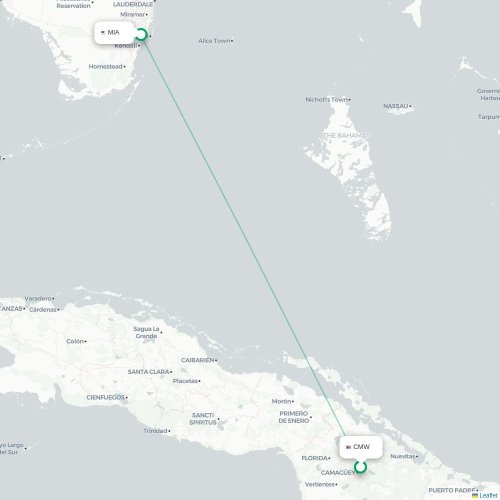 Mapa de vuelo directo Camagüey - Miami