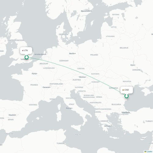 Mapa de vuelo directo Constanza - Londres