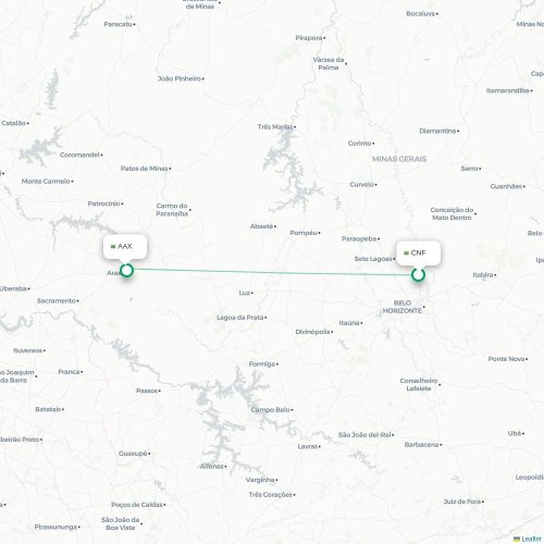 Mapa de vuelo directo Belo Horizonte - Araxa