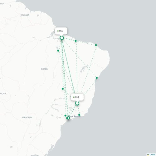 Mapa de vuelo directo Belo Horizonte - Belém