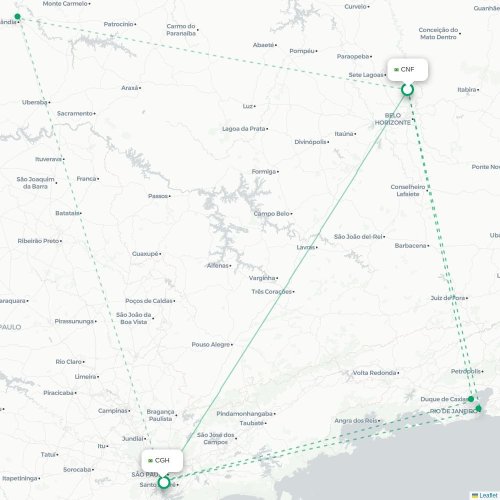 Mapa lotu bezpośredniego Belo Horizonte – São Paulo