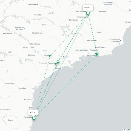 Mapa lotu bezpośredniego Belo Horizonte – Florianópolis