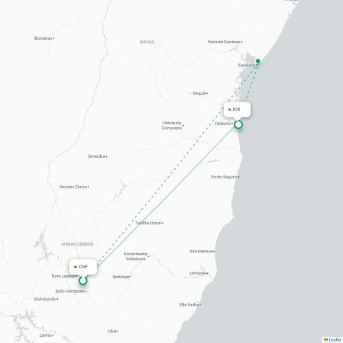 Mapa lotu bezpośredniego Belo Horizonte – Ilhéus