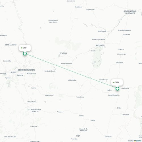Belo Horizonte - Manhuaçu, Brésil carte du vol direct