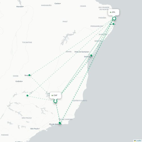Mapa lotu bezpośredniego Belo Horizonte – João Pessoa